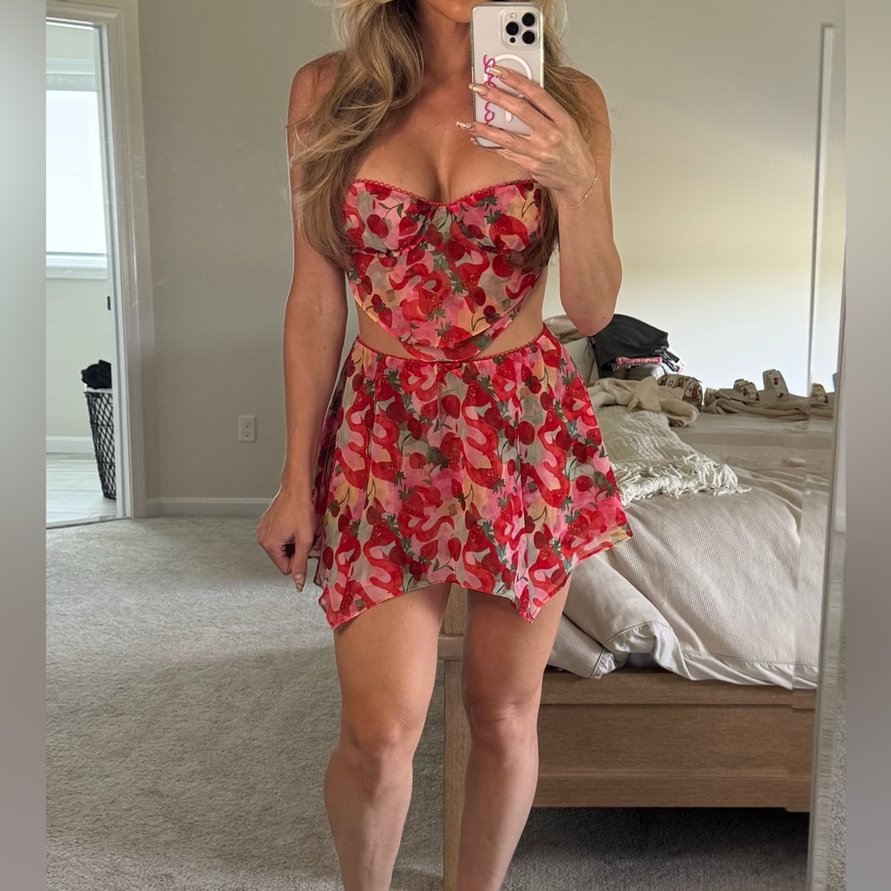 For Love And Lemons Red Floral Mini Set